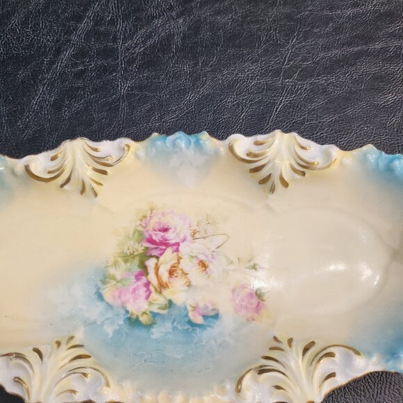 Antique R.S. Prussia Red Mark Rose Motif Porcelain Decorated Relish Dish - Picture 2 of 5